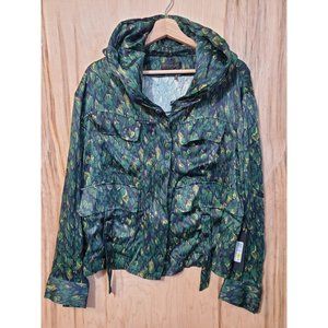 Donna Karan New York Peacock Inspired Jacket Hooded Drawstring Waist Pockets M